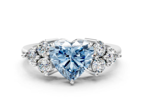 White gold Fancy Blue Heart Cut Brilliant Diamond Cluster Accent Solitaire Ring with Prong Setting_24