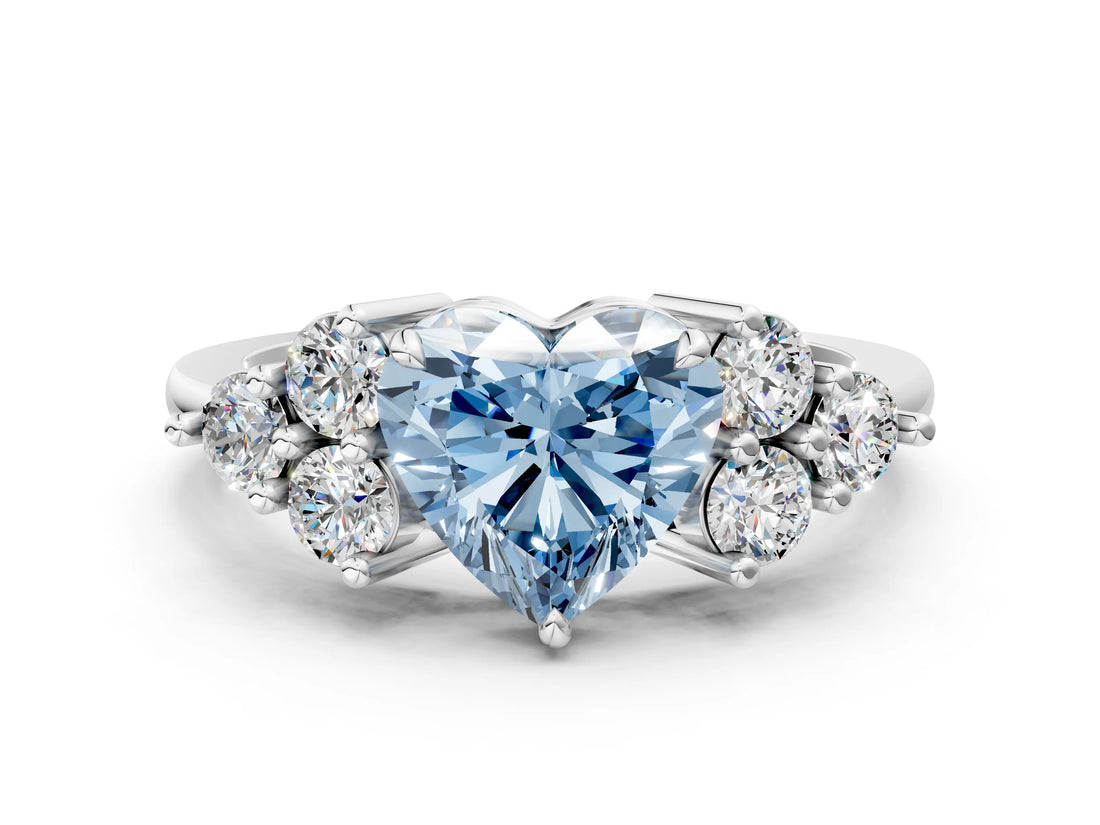 White gold Fancy Blue Heart Cut Brilliant Diamond Cluster Accent Solitaire Ring with Prong Setting_24