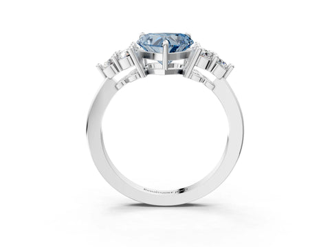 White gold Fancy Blue Heart Cut Brilliant Diamond Cluster Accent Solitaire Ring with Prong Setting_27
