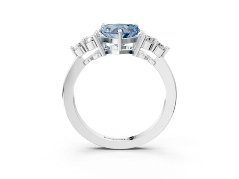White gold Fancy Blue Heart Cut Brilliant Diamond Cluster Accent Solitaire Ring with Prong Setting_3