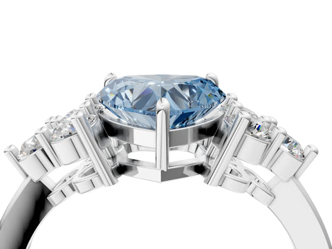 White gold Fancy Blue Heart Cut Brilliant Diamond Cluster Accent Solitaire Ring with Prong Setting_4