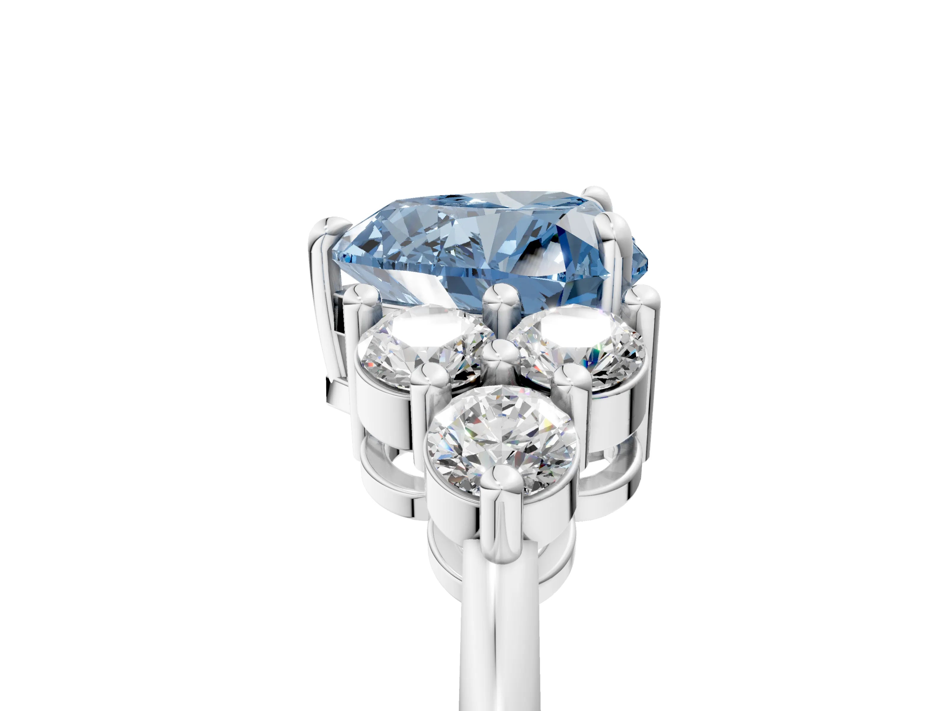White gold Fancy Blue Heart Cut Brilliant Diamond Cluster Accent Solitaire Ring with Prong Setting_5