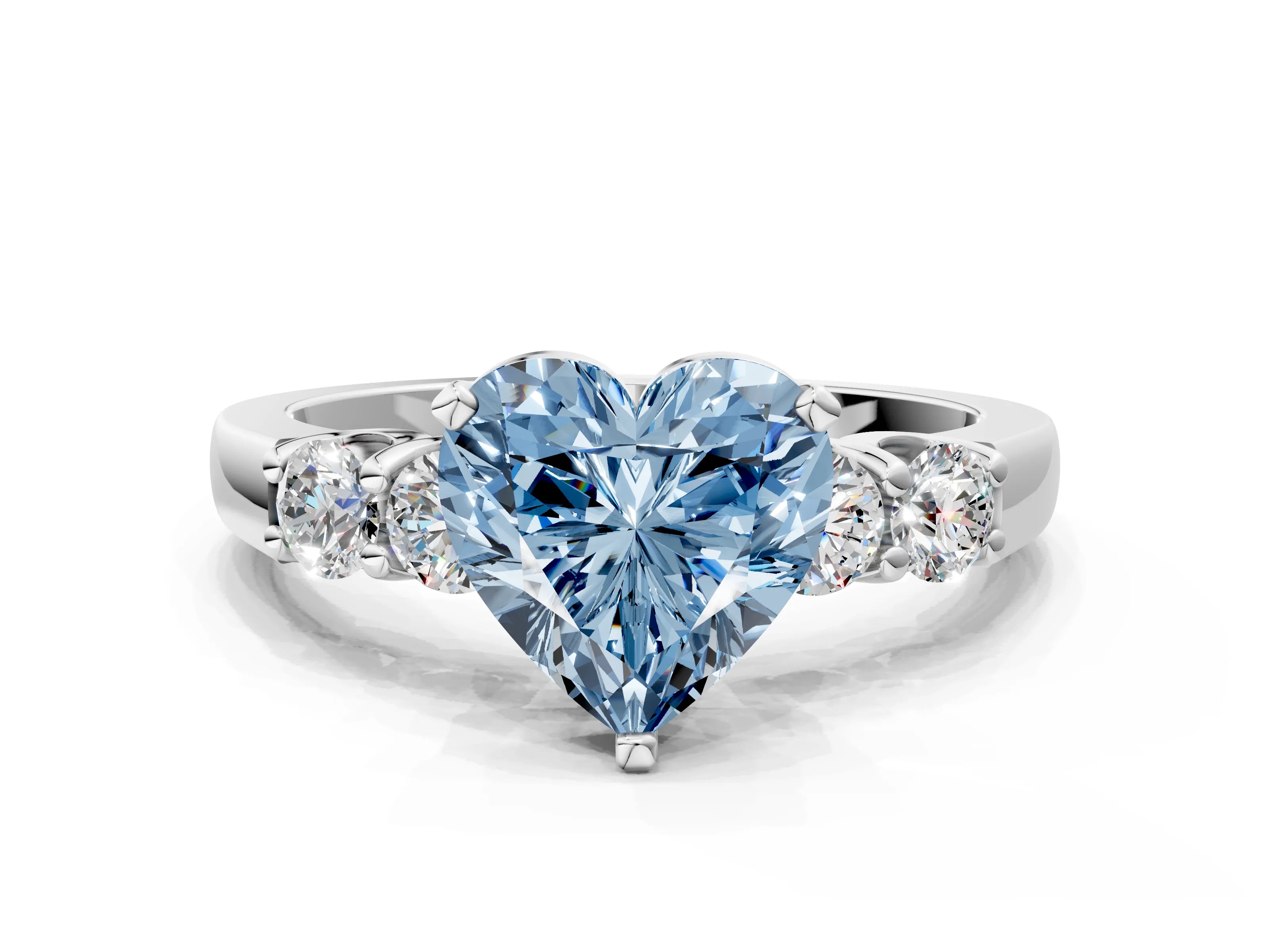 White gold Fancy Blue Heart Cut Brilliant Diamond Five-Stone Engagement Ring with Prong Setting on a Classic Band_3