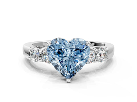White gold Fancy Blue Heart Cut Brilliant Diamond Five-Stone Engagement Ring with Prong Setting on a Classic Band_3