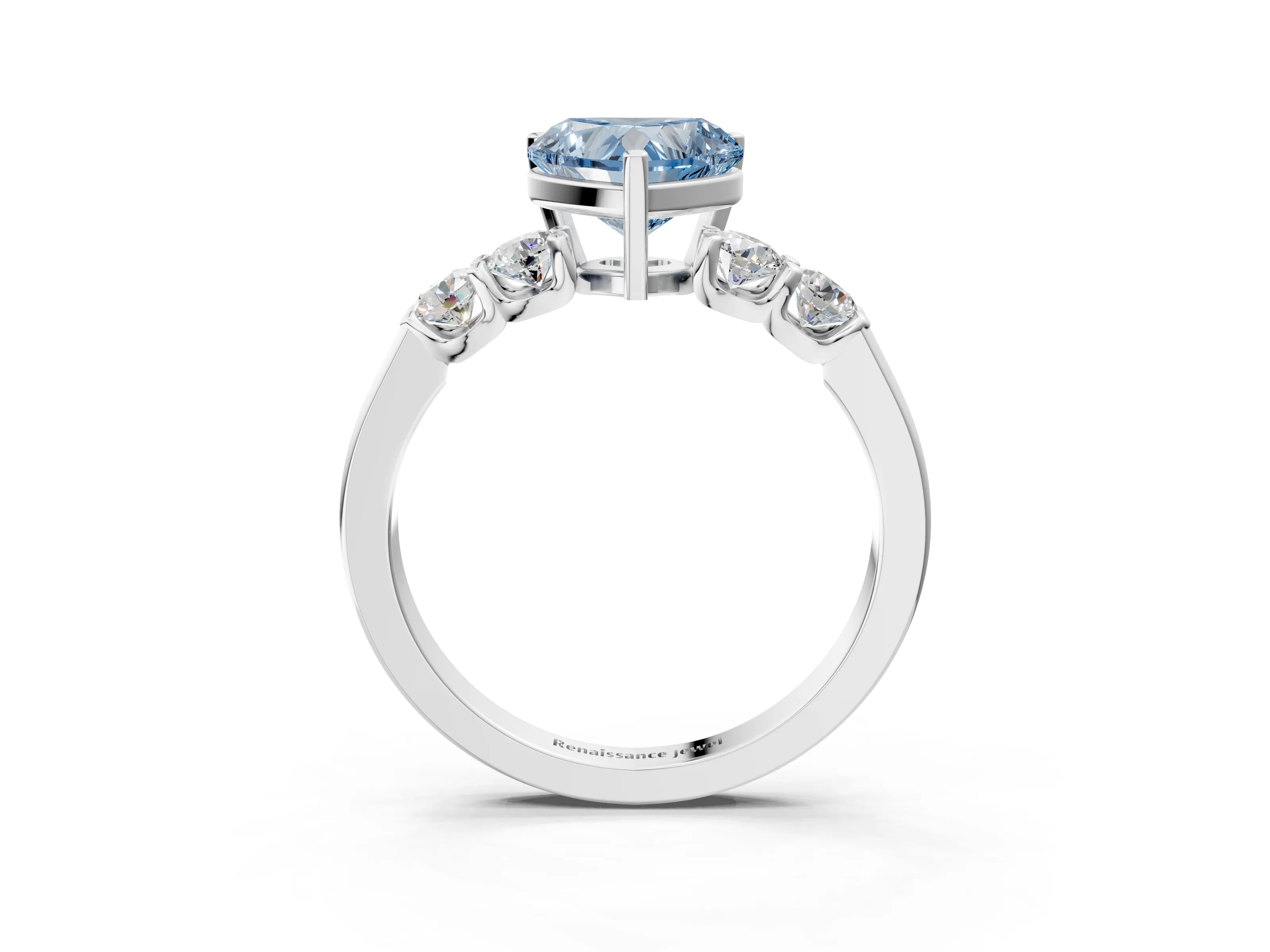 White gold Fancy Blue Heart Cut Brilliant Diamond Five-Stone Engagement Ring with Prong Setting on a Classic Band_6
