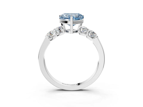 White gold Fancy Blue Heart Cut Brilliant Diamond Five-Stone Engagement Ring with Prong Setting on a Classic Band_6