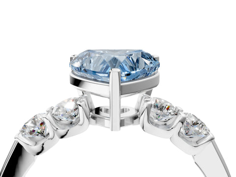 White gold Fancy Blue Heart Cut Brilliant Diamond Five-Stone Engagement Ring with Prong Setting on a Classic Band_7