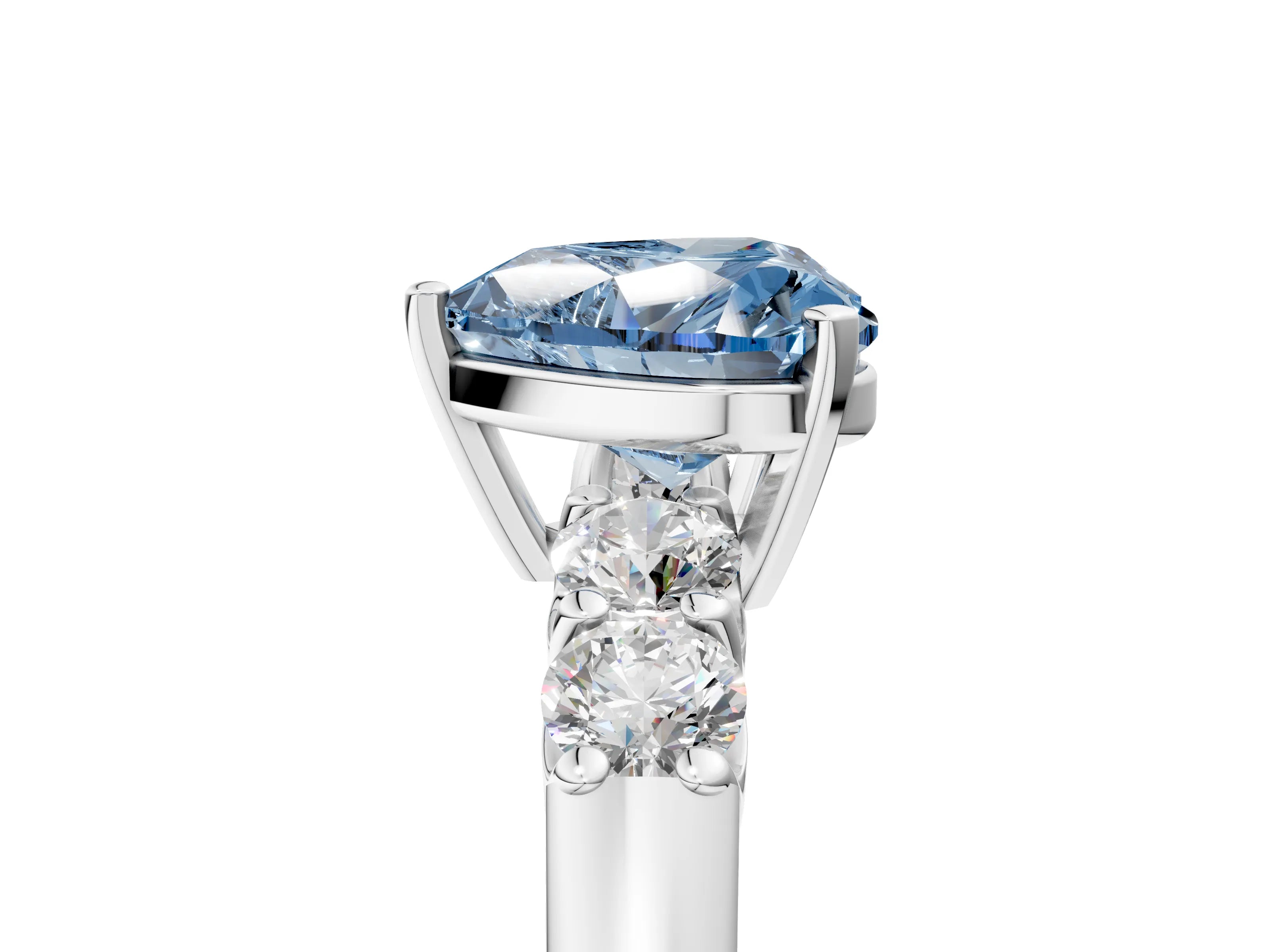 White gold Fancy Blue Heart Cut Brilliant Diamond Five-Stone Engagement Ring with Prong Setting on a Classic Band_8