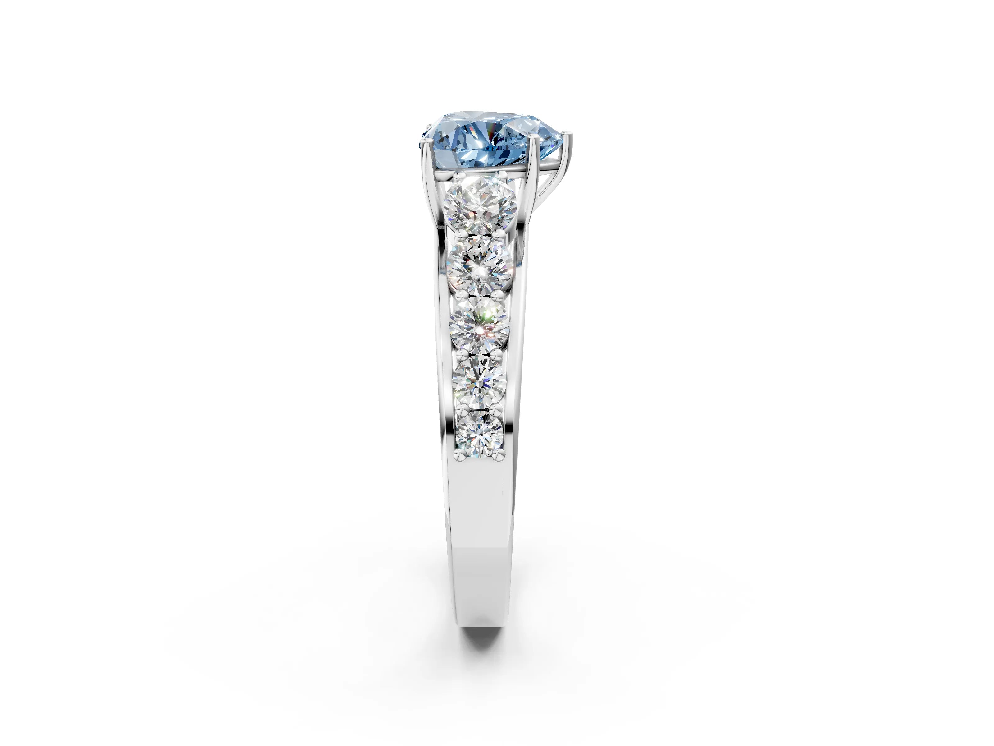 White gold Fancy Blue Heart Cut Brilliant Diamond Pavé Band with Six-Prong Setting_2