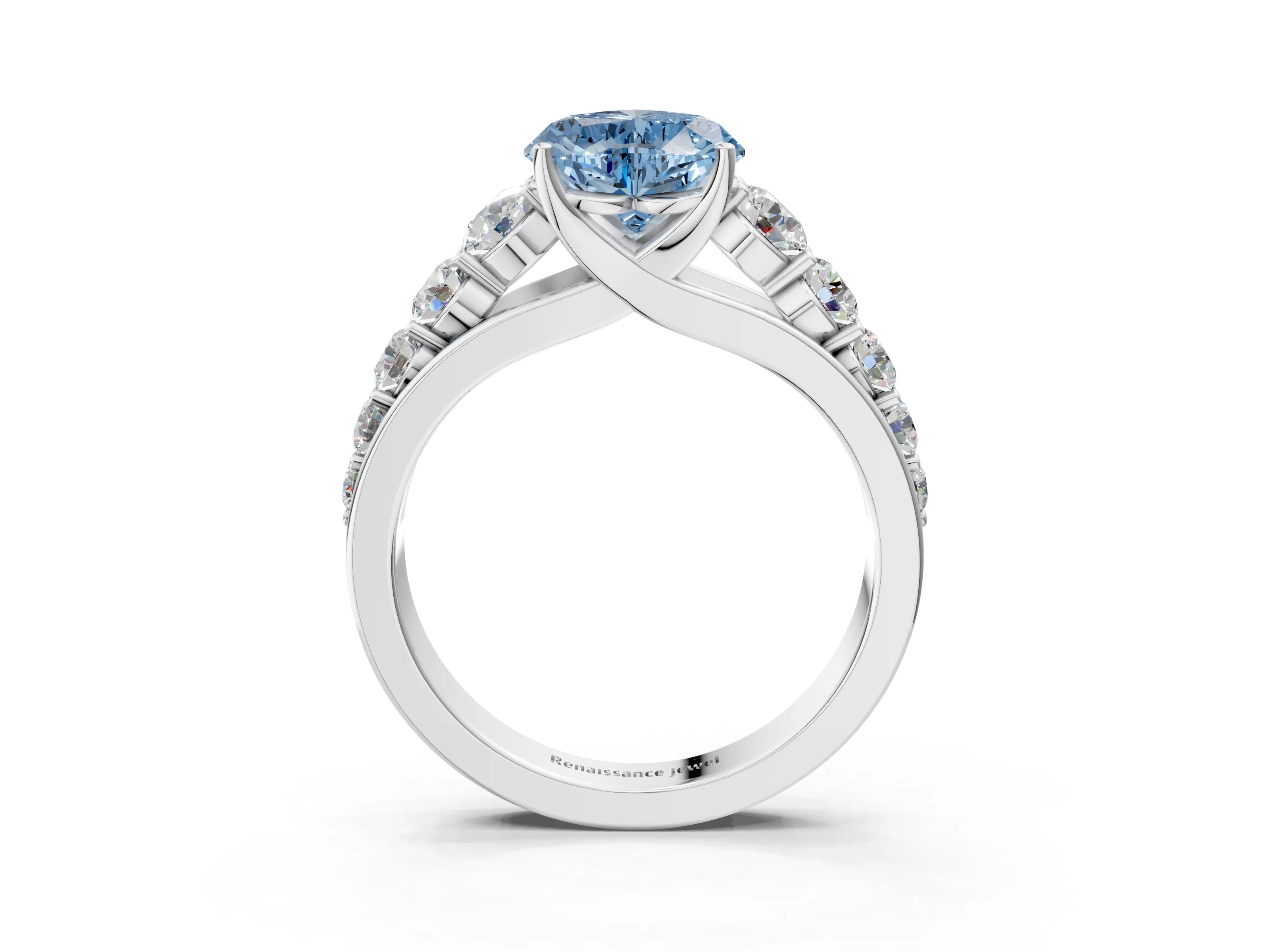 White gold Fancy Blue Heart Cut Brilliant Diamond Pavé Band with Six-Prong Setting_3