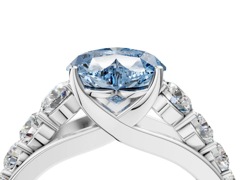 White gold Fancy Blue Heart Cut Brilliant Diamond Pavé Band with Six-Prong Setting_4