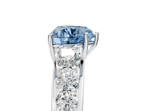 White gold Fancy Blue Heart Cut Brilliant Diamond Pavé Band with Six-Prong Setting_5