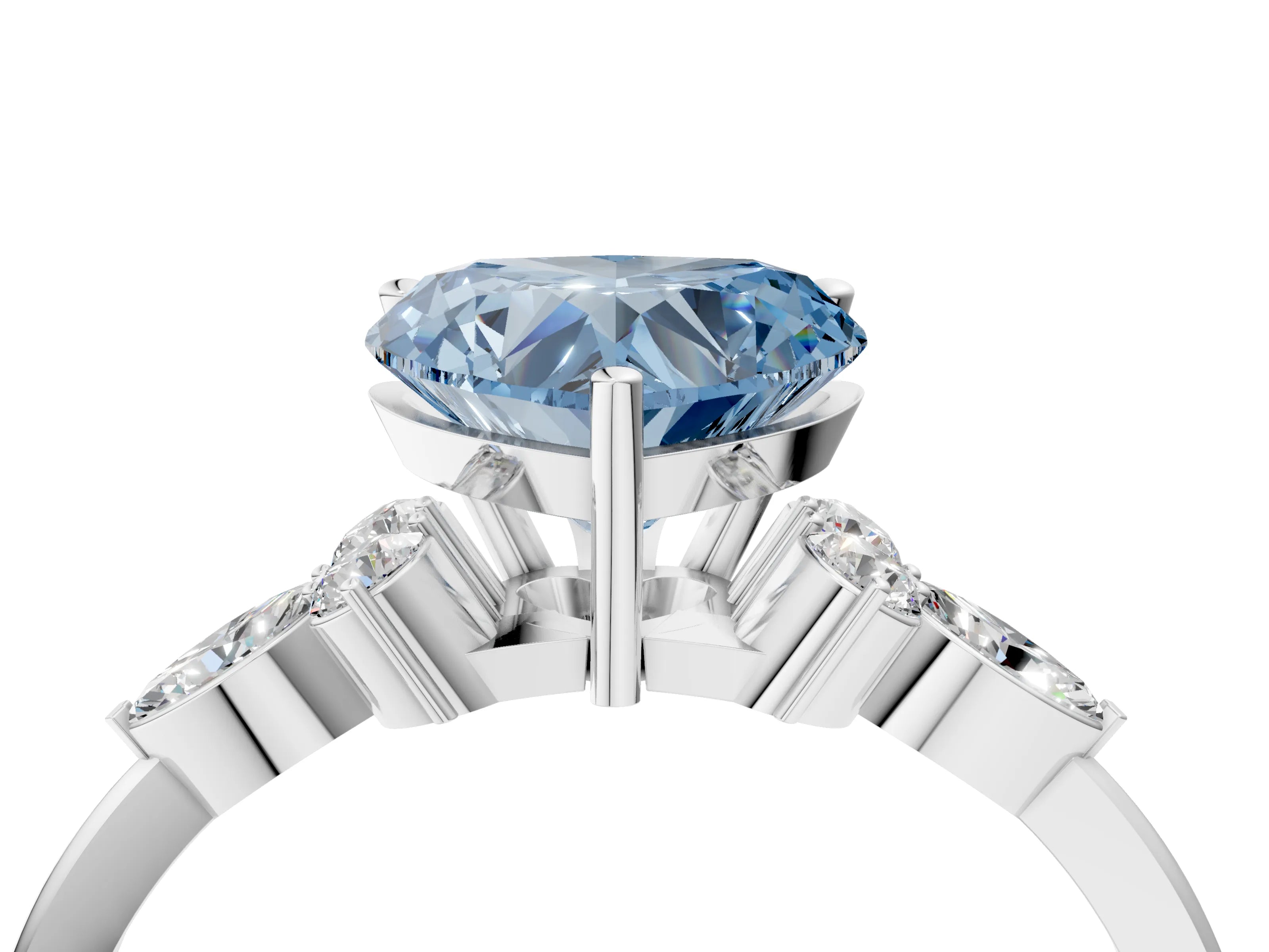 White gold Fancy Blue Heart Cut Brilliant Diamond Solitaire Ring with Pear Side Stones and Four-Prong Setting_10