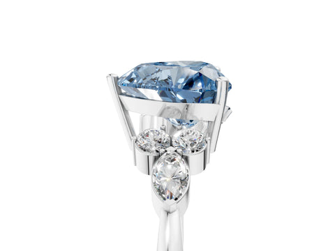 White gold Fancy Blue Heart Cut Brilliant Diamond Solitaire Ring with Pear Side Stones and Four-Prong Setting_11