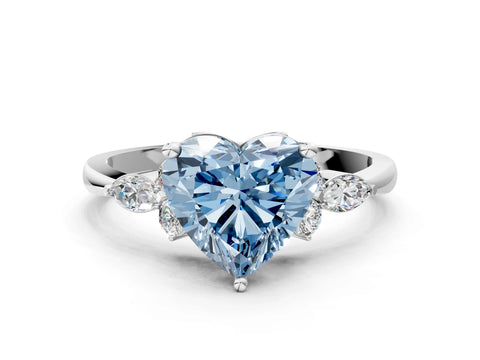 White gold Fancy Blue Heart Cut Brilliant Diamond Solitaire Ring with Pear Side Stones and Four-Prong Setting_6