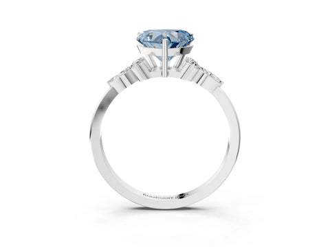 White gold Fancy Blue Heart Cut Brilliant Diamond Solitaire Ring with Pear Side Stones and Four-Prong Setting_9