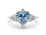 White gold Fancy Blue Heart Cut Brilliant Diamond with Cluster Setting on a Beaded Band and Four-Prong Setting_12