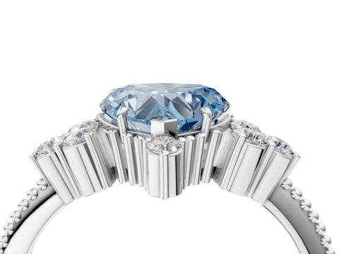 White gold Fancy Blue Heart Cut Brilliant Diamond with Cluster Setting on a Beaded Band and Four-Prong Setting_16