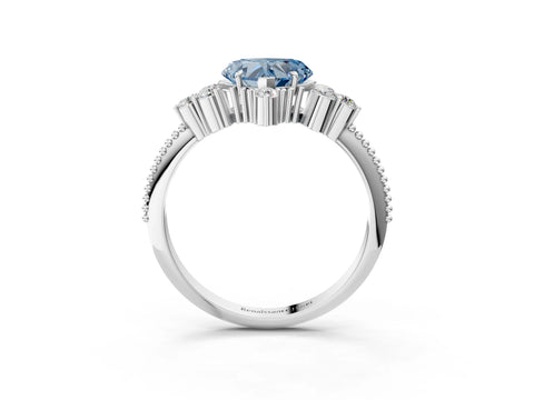 White gold Fancy Blue Heart Cut Brilliant Diamond with Cluster Setting on a Beaded Band and Four-Prong Setting_3