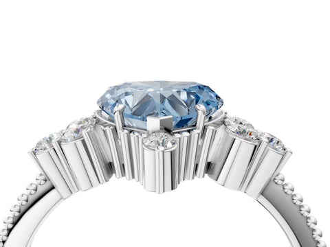 White gold Fancy Blue Heart Cut Brilliant Diamond with Cluster Setting on a Beaded Band and Four-Prong Setting_4