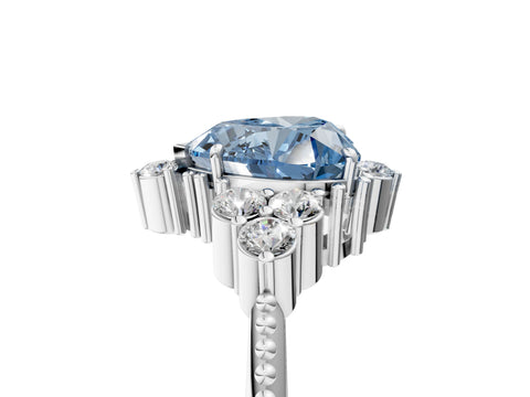 White gold Fancy Blue Heart Cut Brilliant Diamond with Cluster Setting on a Beaded Band and Four-Prong Setting_5