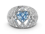 White gold Fancy Blue Heart Cut Brilliant Halo Pave Diamond Milgrain Ring