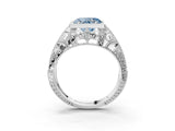 White gold Fancy Blue Heart Cut Brilliant Milgrain Filigree Diamond Ring with Square Prong Setting_3