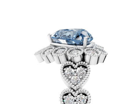 White gold Fancy Blue Heart Cut Brilliant Milgrain Pave Heart Band Solitaire Ring_17