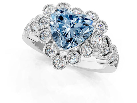 White gold Fancy Blue Heart Cut Brilliant Milgrain Pave Heart Band Solitaire Ring_1