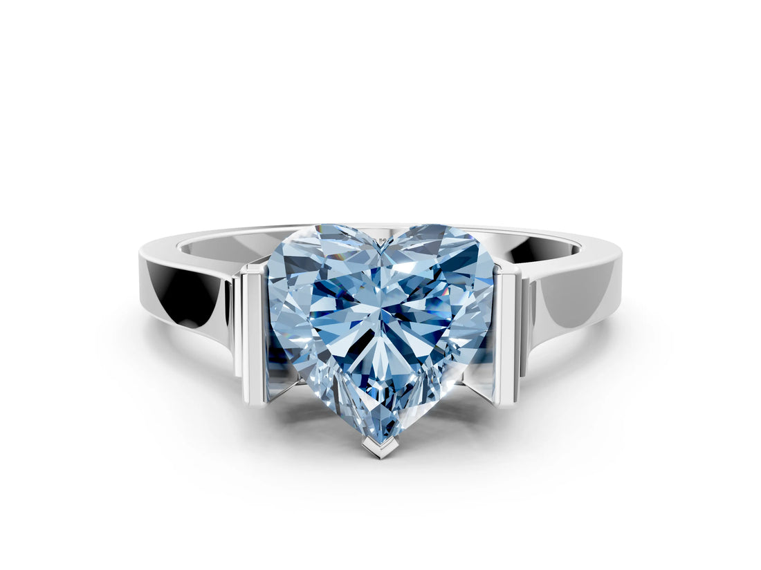 White gold Fancy Blue Heart Cut Brilliant Solitaire Diamond Ring with Channel Set Band and Bar Prong Setting_36