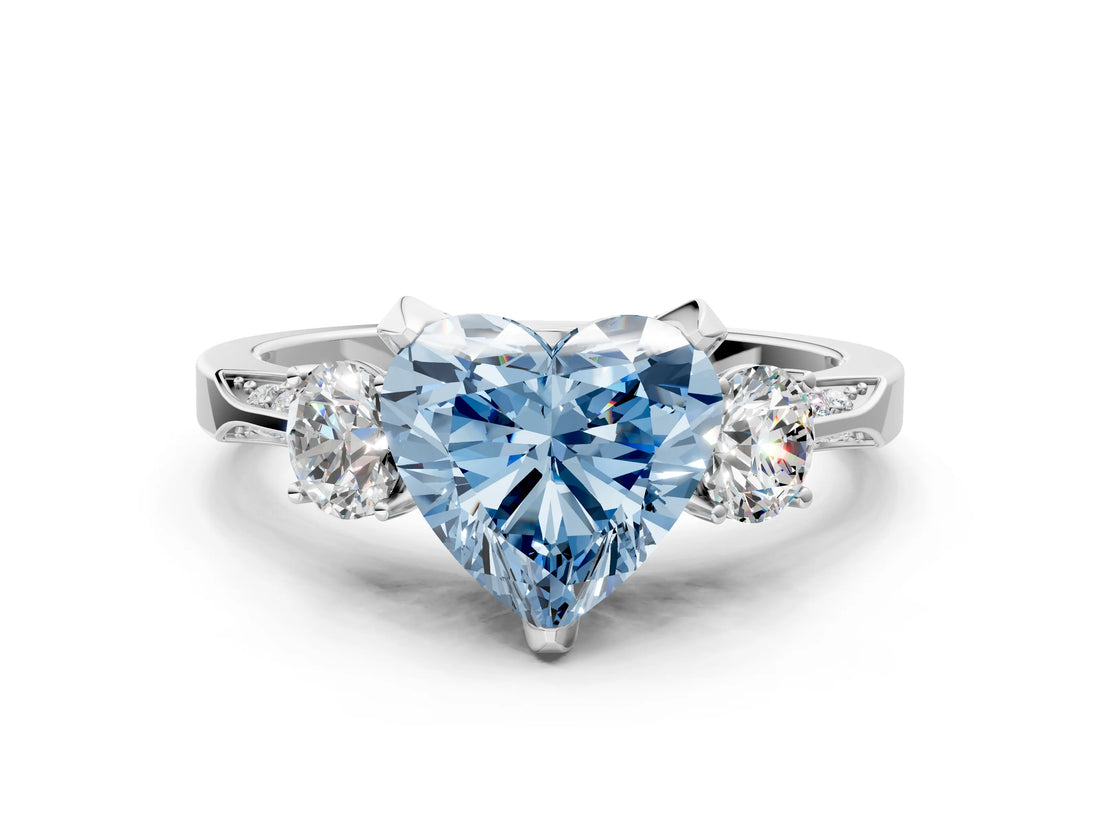 White gold Fancy Blue Heart Cut Brilliant Three-Stone Diamond Ring with Pavé Band and Four-Prong Setting_15