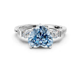 White gold Fancy Blue Heart Cut Brilliant Three-Stone Pave Band with Four-Prong Setting