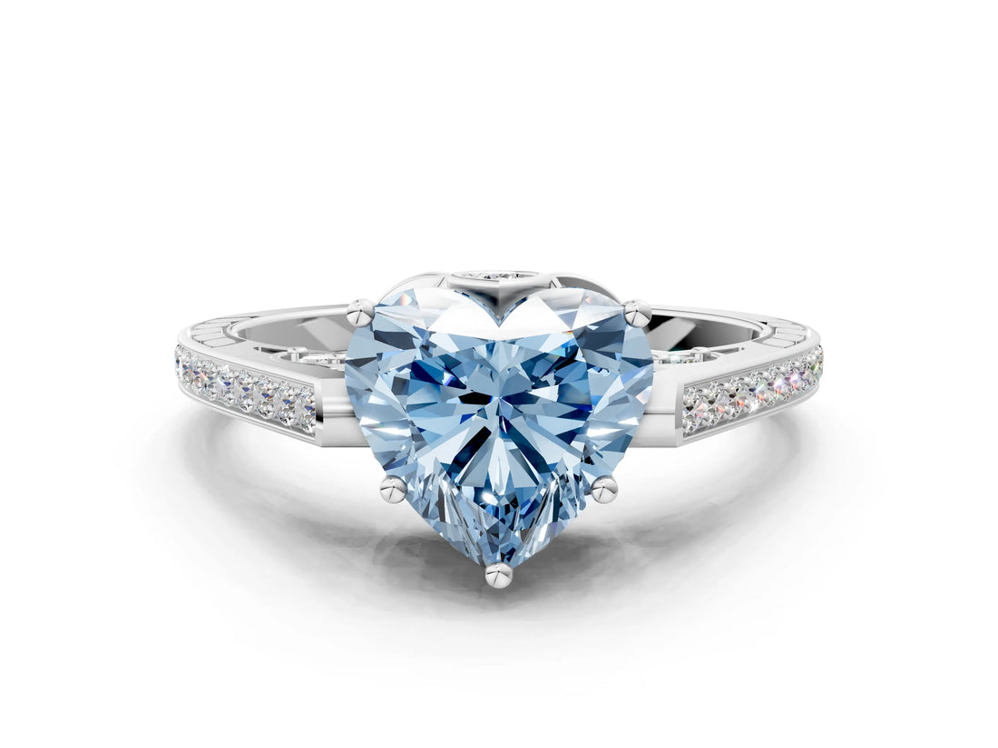White gold Fancy Blue Heart  Cut Cathedral Pave Diamond Engagement Ring with Six-Prong Setting_32