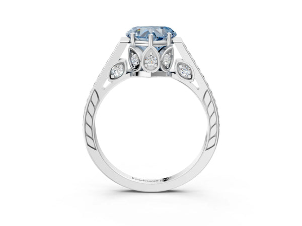 Platinum Fancy Blue Heart  Cut Cathedral Pave Diamond Engagement Ring with Six-Prong Setting