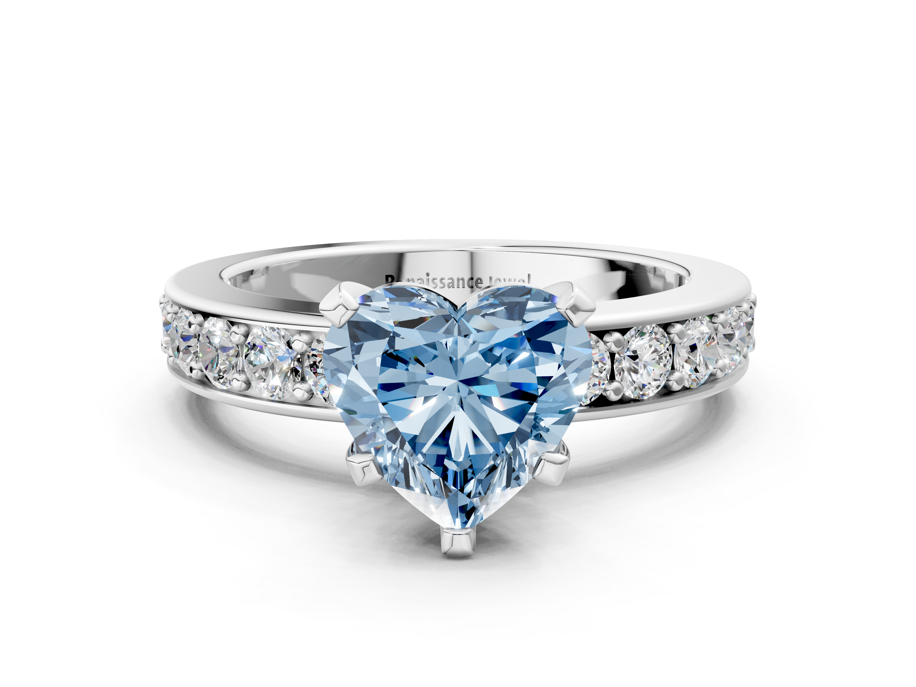 White gold Fancy Blue Heart  Cut Channel Set Diamond Engagement Ring with Four-Prong Setting_245