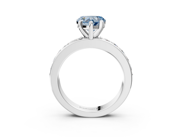 White gold Fancy Blue Heart  Cut Channel Set Diamond Engagement Ring with Four-Prong Setting