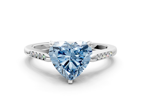 White gold Fancy Blue Heart  Cut Channel Set Solitaire Engagement Ring with Four-Prong Setting