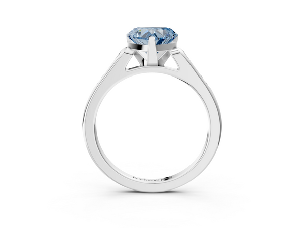 White gold Fancy Blue Heart  Cut Channel Set Solitaire Engagement Ring with Four-Prong Setting