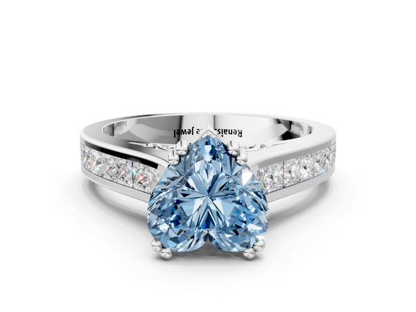 Platinum Fancy Blue Heart  Cut Channel Set Solitaire Engagement Ring with Prong Setting
