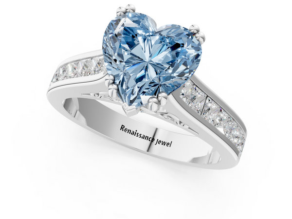 Platinum Fancy Blue Heart  Cut Channel Set Solitaire Engagement Ring with Prong Setting