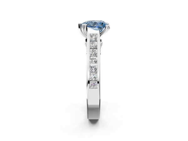 Platinum Fancy Blue Heart  Cut Channel Set Solitaire Engagement Ring with Prong Setting