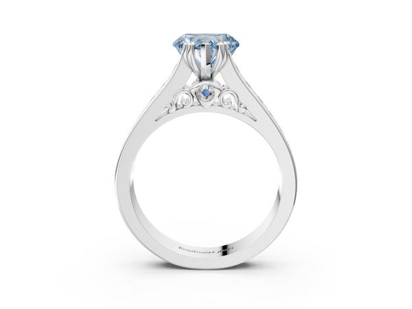 Platinum Fancy Blue Heart  Cut Channel Set Solitaire Engagement Ring with Prong Setting