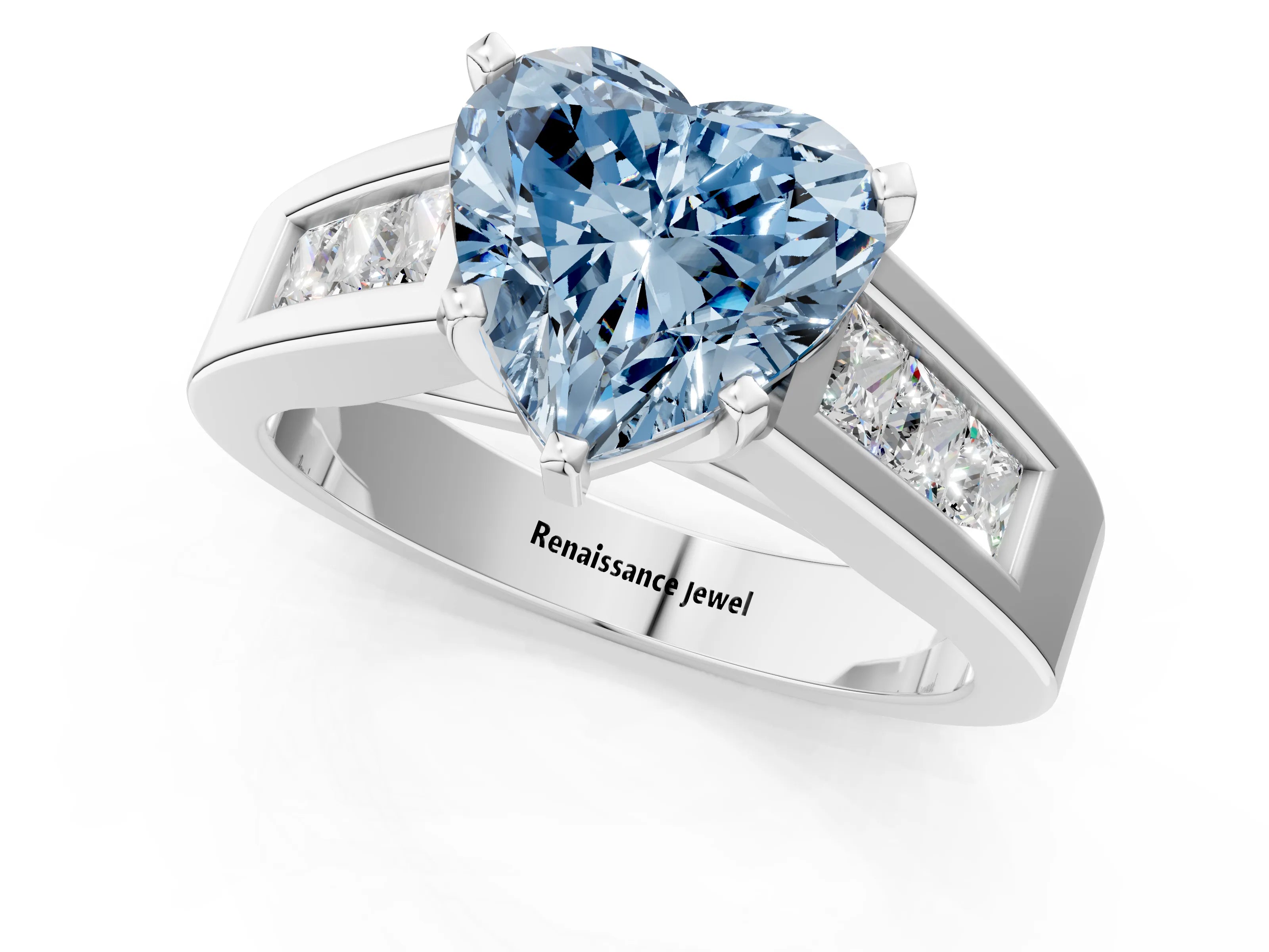 White gold Fancy Blue Heart Cut Cut Channel Set Solitaire Ring with Four-Prong Setting_1
