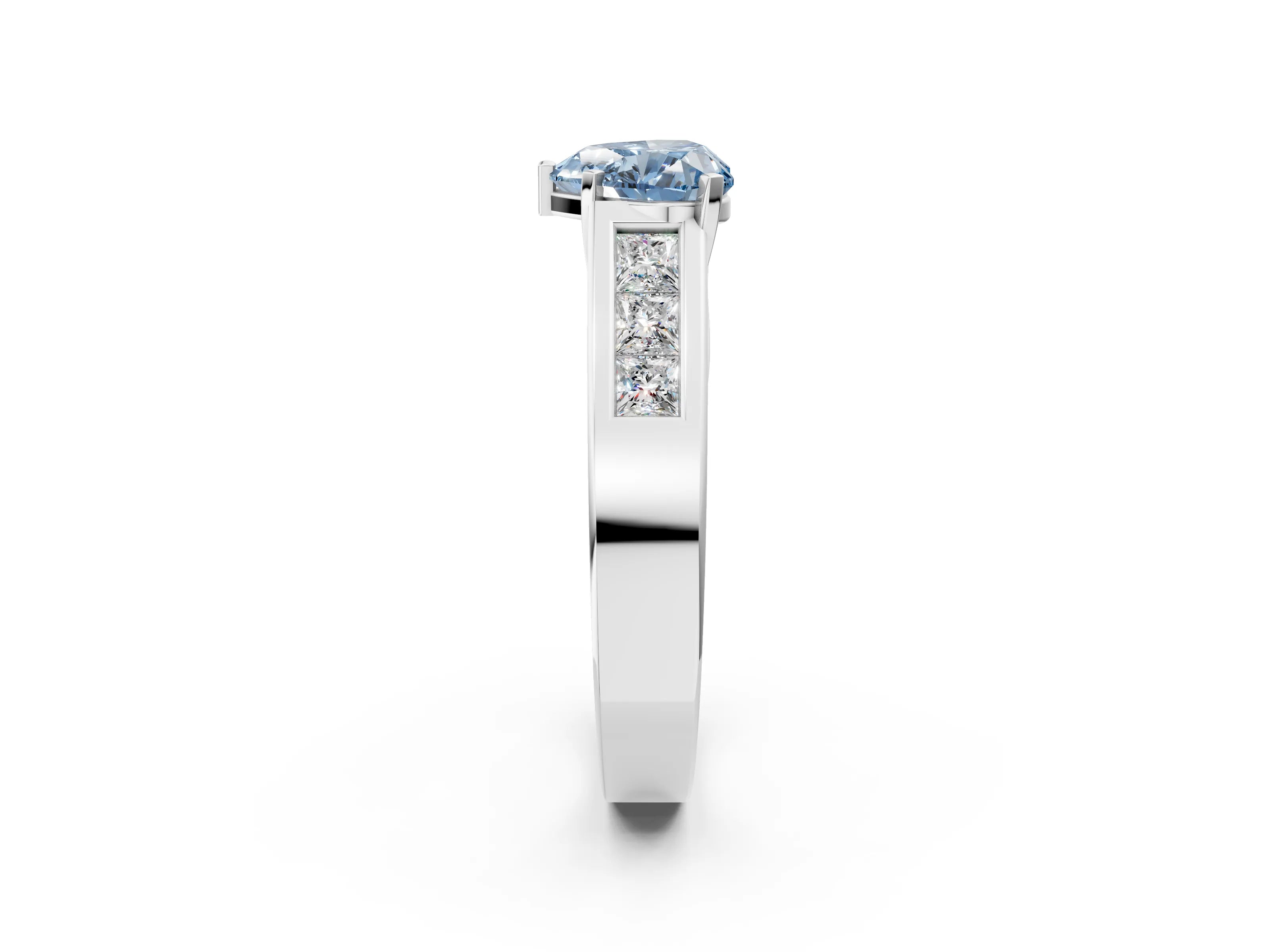 White gold Fancy Blue Heart Cut Cut Channel Set Solitaire Ring with Four-Prong Setting_2