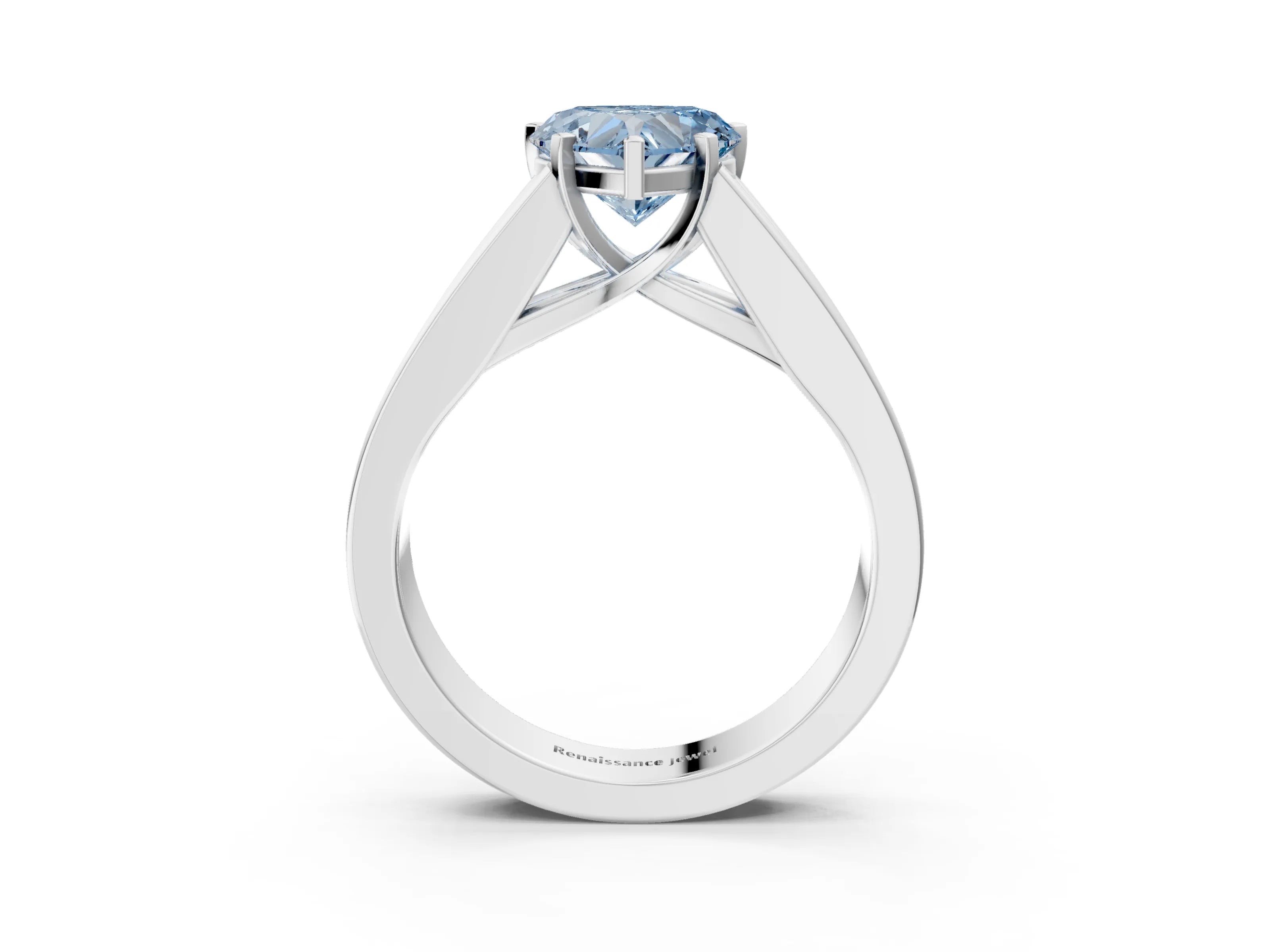 White gold Fancy Blue Heart Cut Cut Channel Set Solitaire Ring with Four-Prong Setting_3