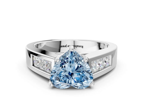 White gold Fancy Blue Heart Cut Cut Channel Set Solitaire Ring with Four-Prong Setting