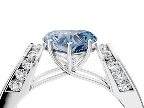 White gold Fancy Blue Heart Cut Cut Diamond Channel Set Solitaire Ring with Four-Prong Setting_100