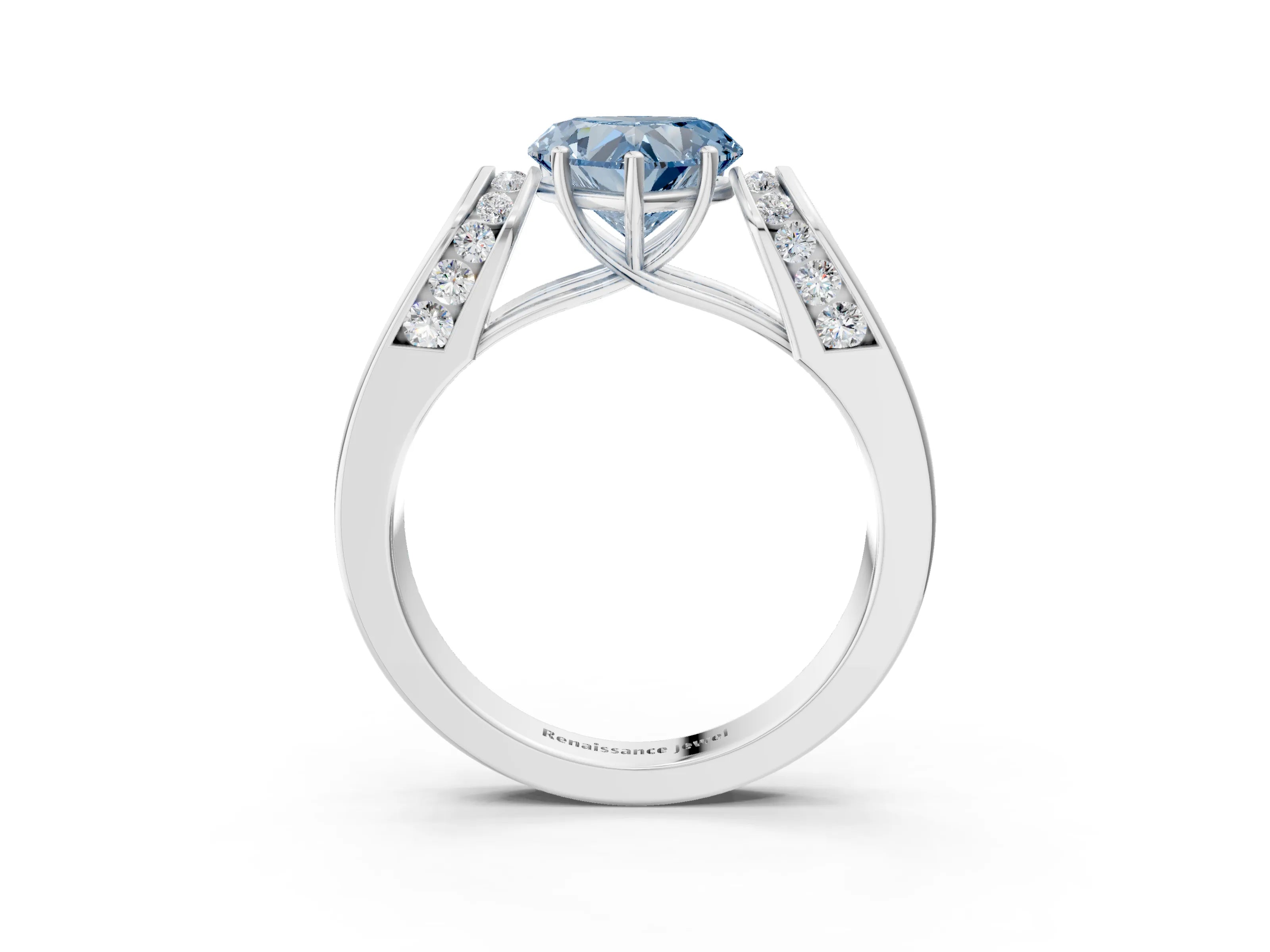 White gold Fancy Blue Heart Cut Cut Diamond Channel Set Solitaire Ring with Four-Prong Setting_158