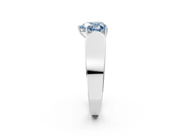 White gold Fancy Blue Heart Cut Cut Diamond Channel Set Solitaire Ring with Four-Prong Setting