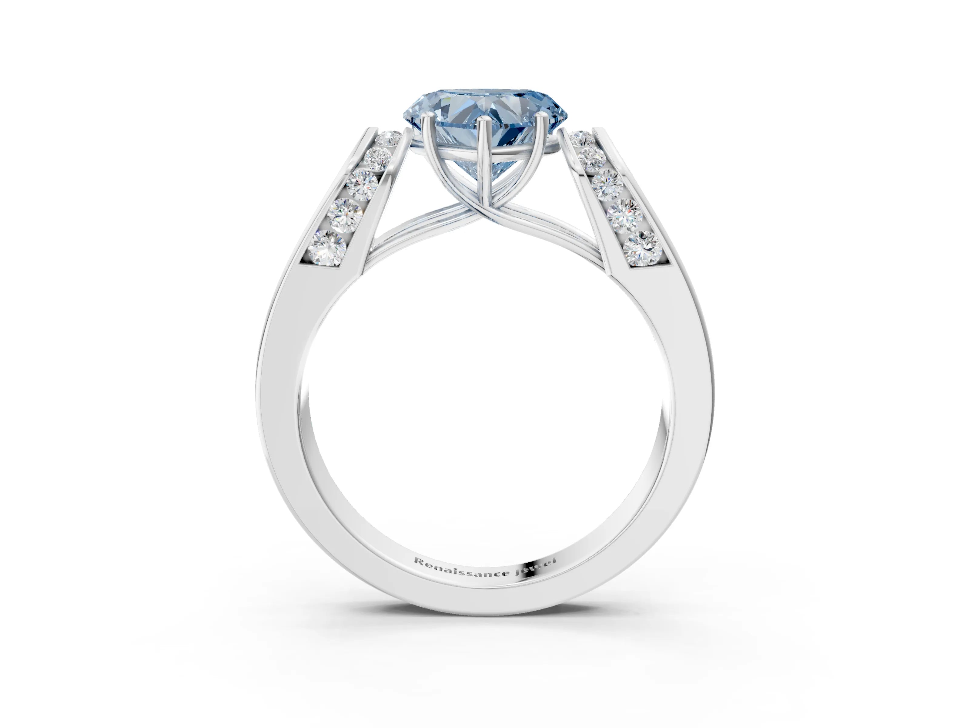 White gold Fancy Blue Heart Cut Cut Diamond Channel Set Solitaire Ring with Four-Prong Setting_3